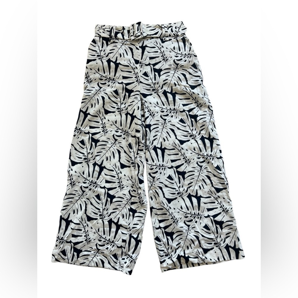 Sigrid Olsen black & white tropical floral linen blend cropped pants size 2